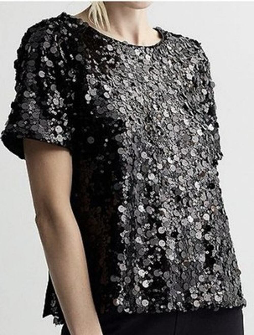 NWT Nine West Women's Black Short Sleeve Sequin Party Top Blouse Size XXL New